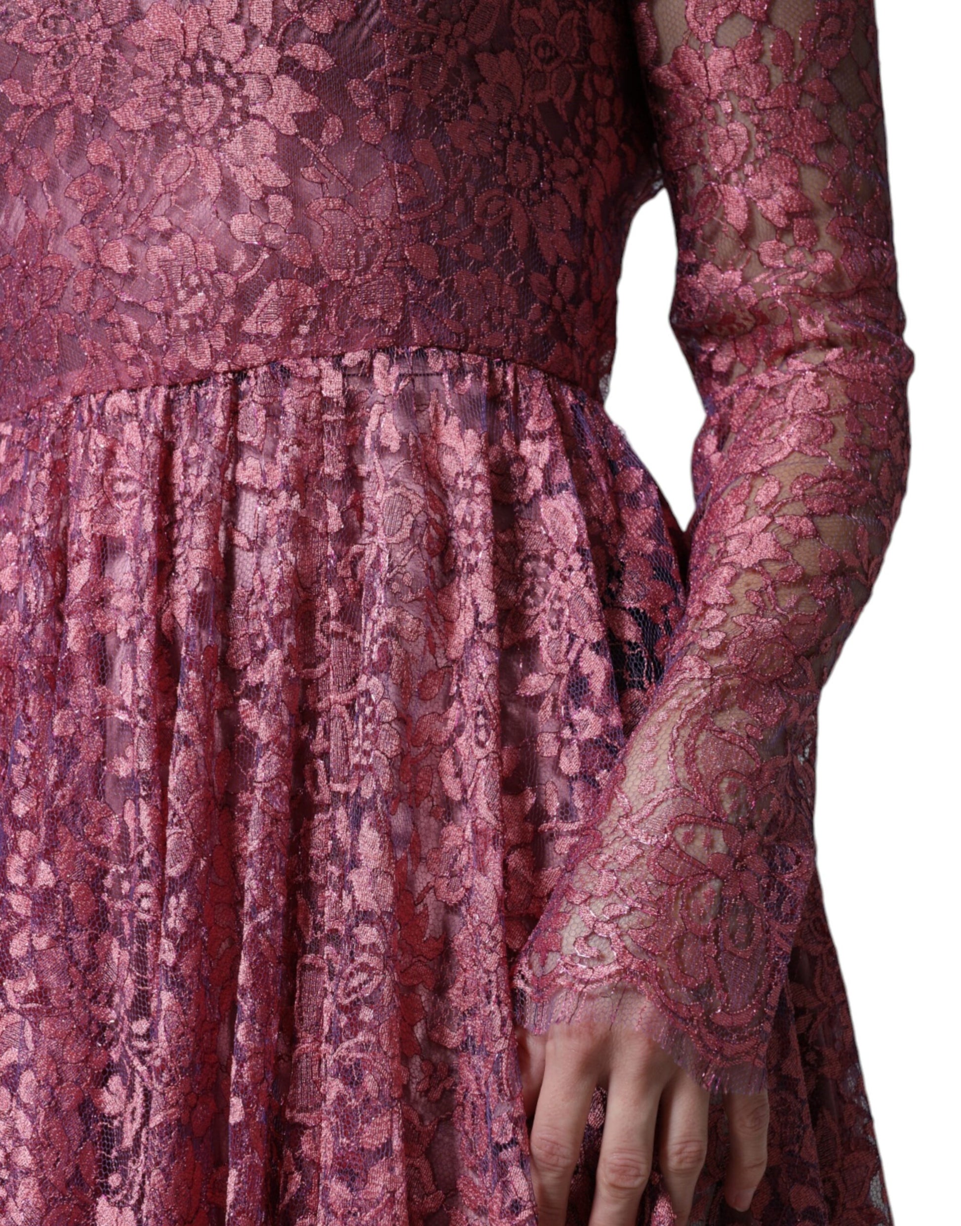 Dolce & Gabbana Fuchsia Floral Lace Long Sleeve Maxi Dress by Dolce & Gabbana