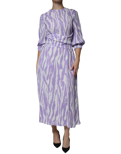 MSGM White Purple Patterned Viscose Short Sleeves Maxi Dress by MSGM