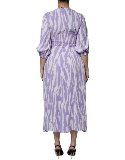 MSGM White Purple Patterned Viscose Short Sleeves Maxi Dress by MSGM