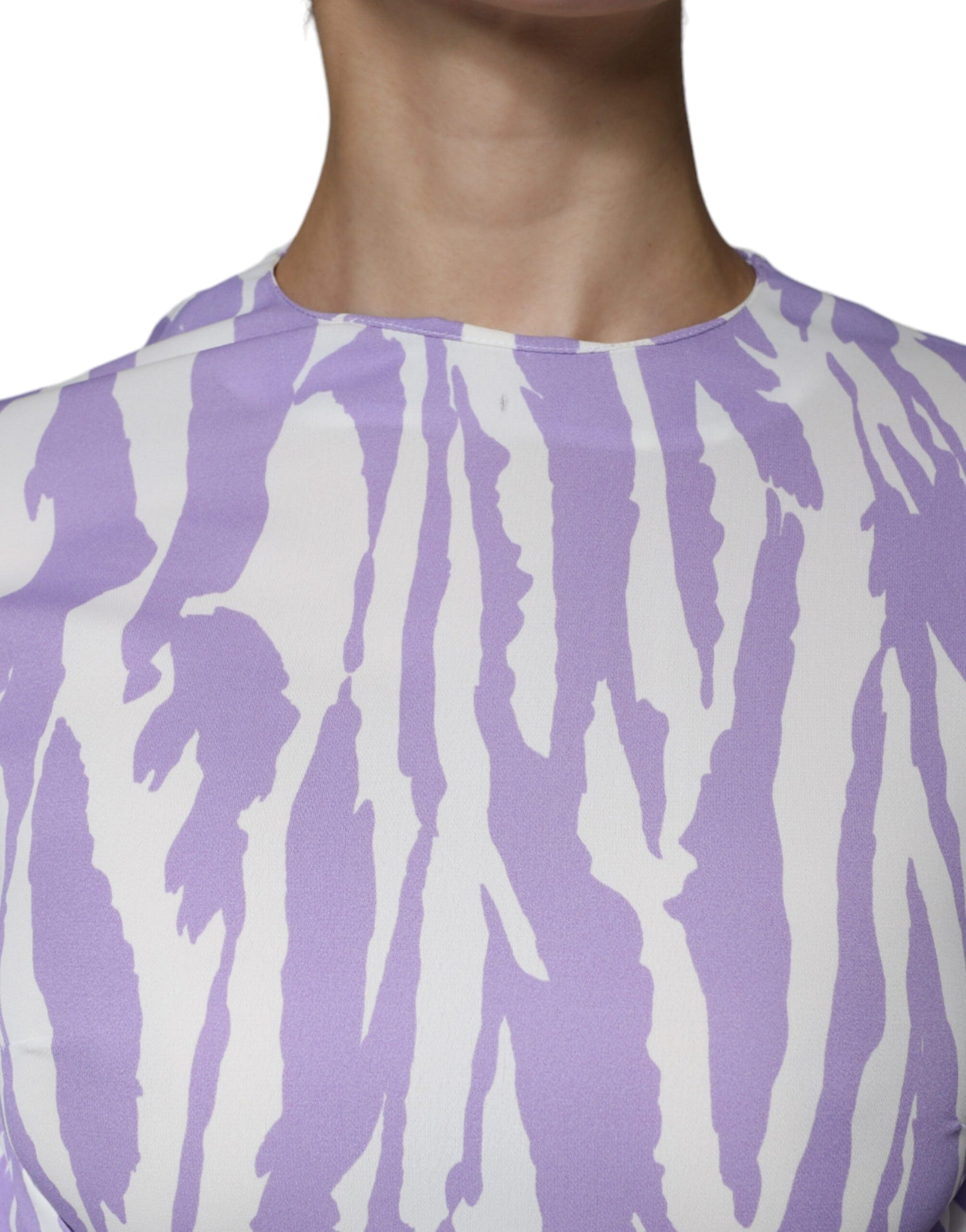 MSGM White Purple Patterned Viscose Short Sleeves Maxi Dress by MSGM