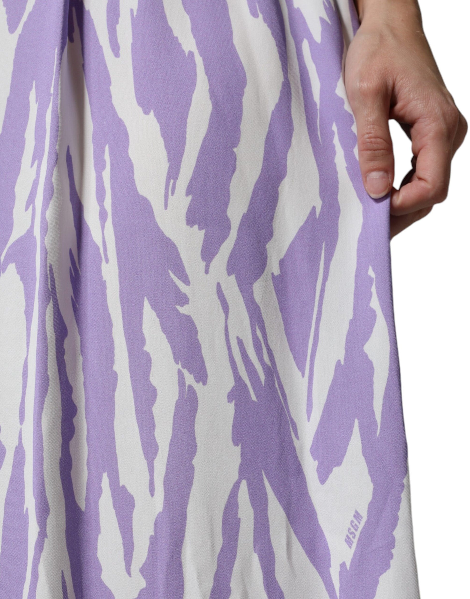 MSGM White Purple Patterned Viscose Short Sleeves Maxi Dress by MSGM
