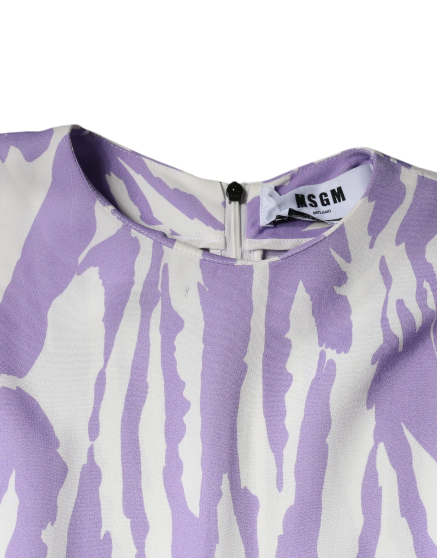 MSGM White Purple Patterned Viscose Short Sleeves Maxi Dress by MSGM