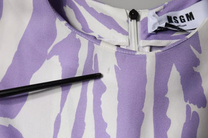 MSGM White Purple Patterned Viscose Short Sleeves Maxi Dress by MSGM