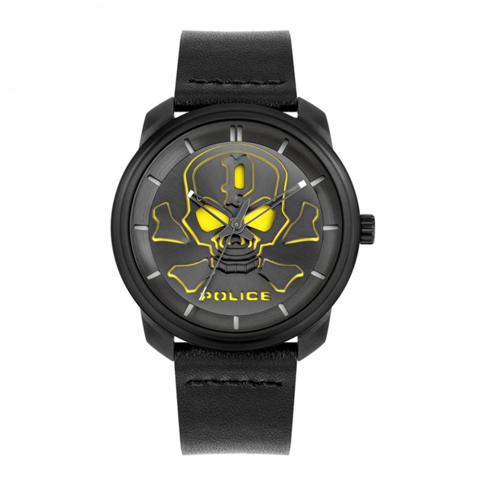 Montre Police en cuir noir