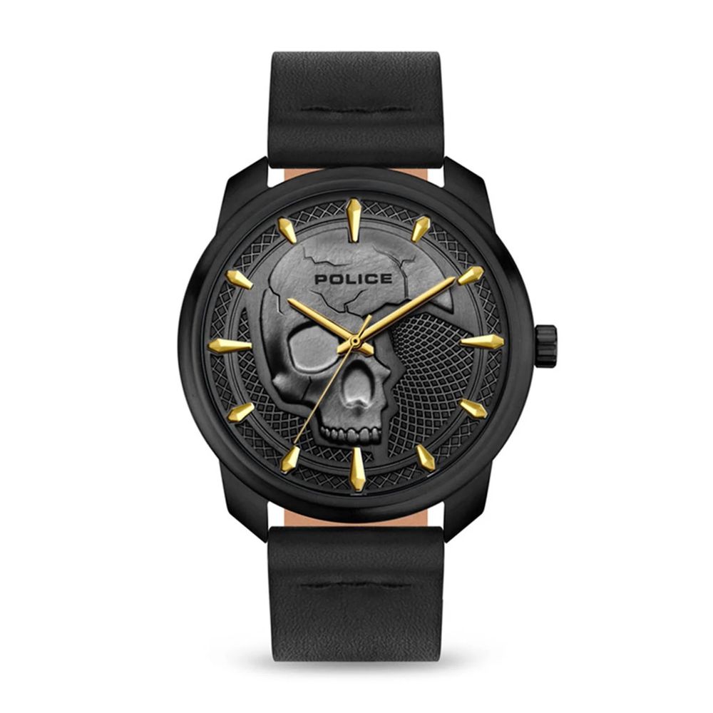 Montre Police en cuir noir
