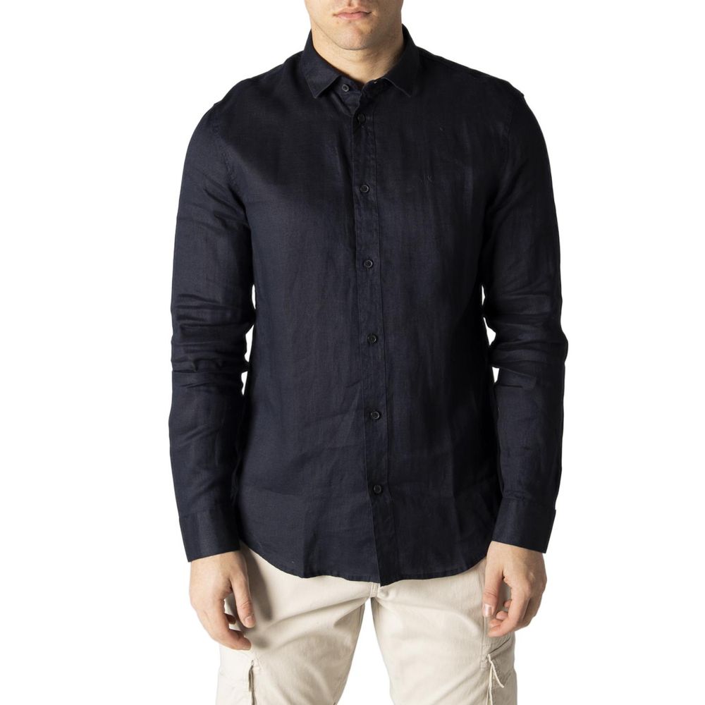 Armani Exchange Blue Linen Shirt by Armani Exchange