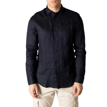Armani Exchange Blue Linen Shirt by Armani Exchange