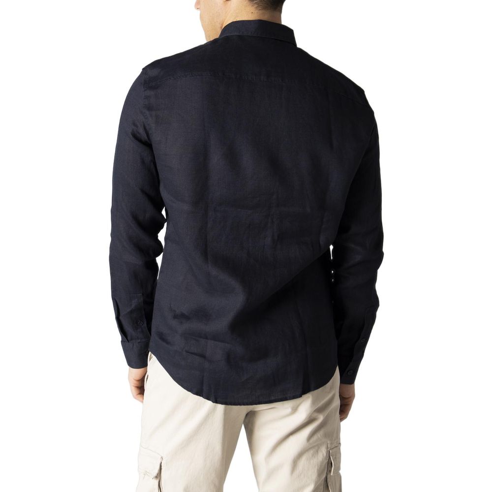 Armani Exchange Blue Linen Shirt by Armani Exchange