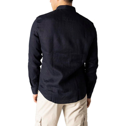 Armani Exchange Blue Linen Shirt by Armani Exchange