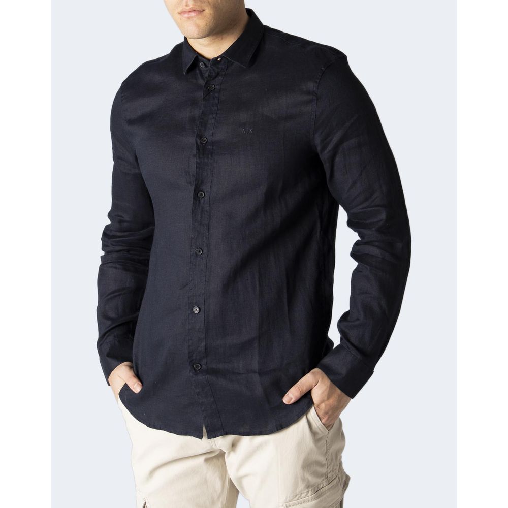 Armani Exchange Blue Linen Shirt by Armani Exchange