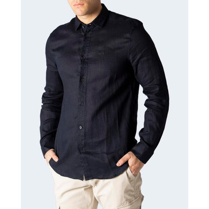 Armani Exchange Blue Linen Shirt by Armani Exchange