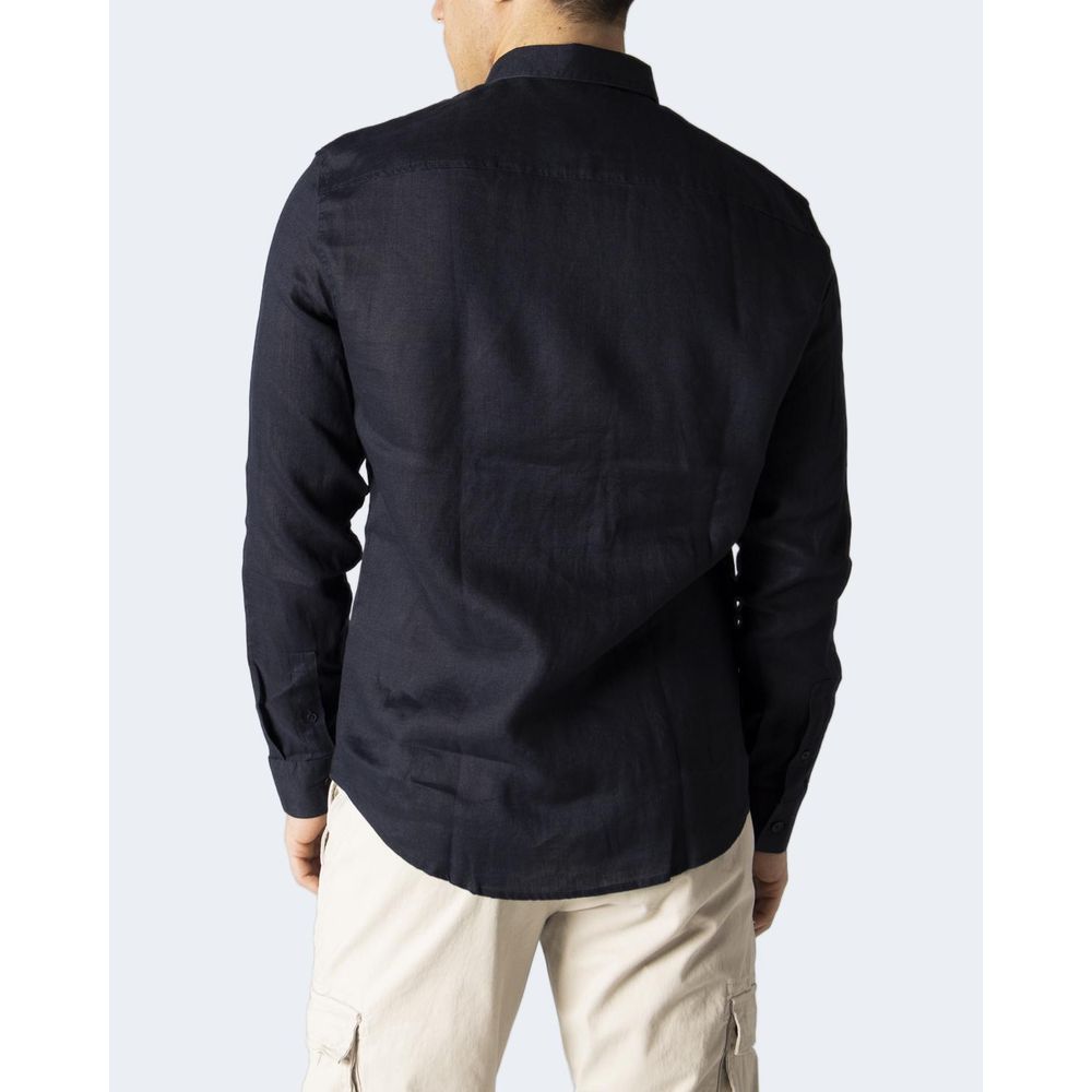 Armani Exchange Blue Linen Shirt by Armani Exchange