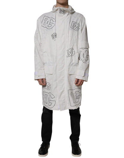 Dolce & Gabbana White Hooded Parka Polyester Trench Coat Jacket by Dolce & Gabbana