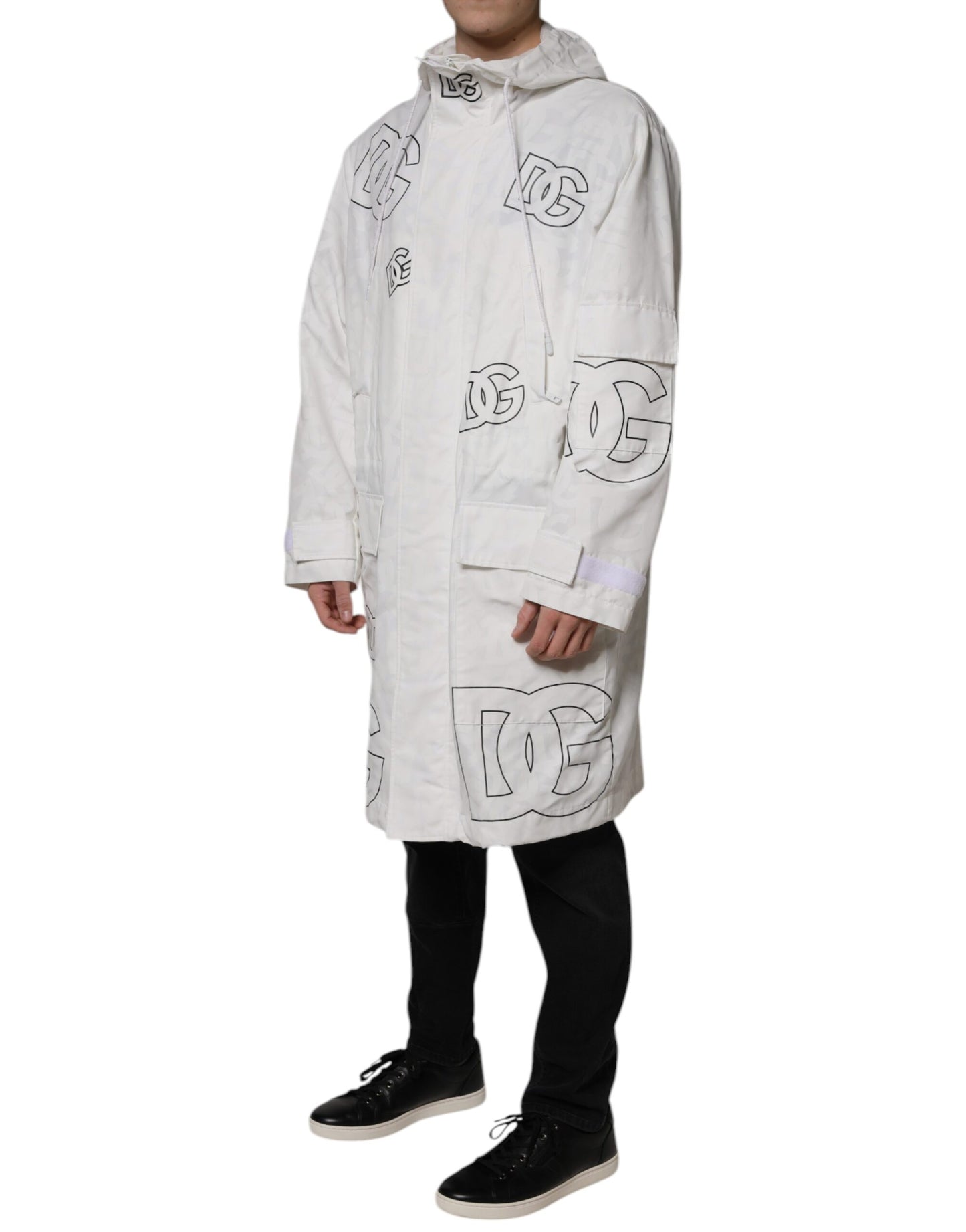Dolce & Gabbana White Hooded Parka Polyester Trench Coat Jacket by Dolce & Gabbana