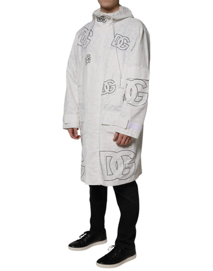 Dolce & Gabbana White Hooded Parka Polyester Trench Coat Jacket by Dolce & Gabbana