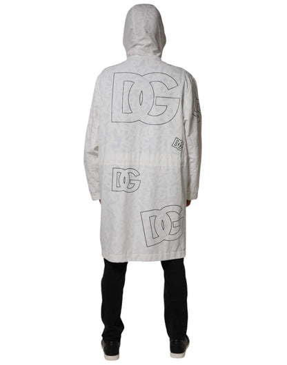 Dolce & Gabbana White Hooded Parka Polyester Trench Coat Jacket by Dolce & Gabbana