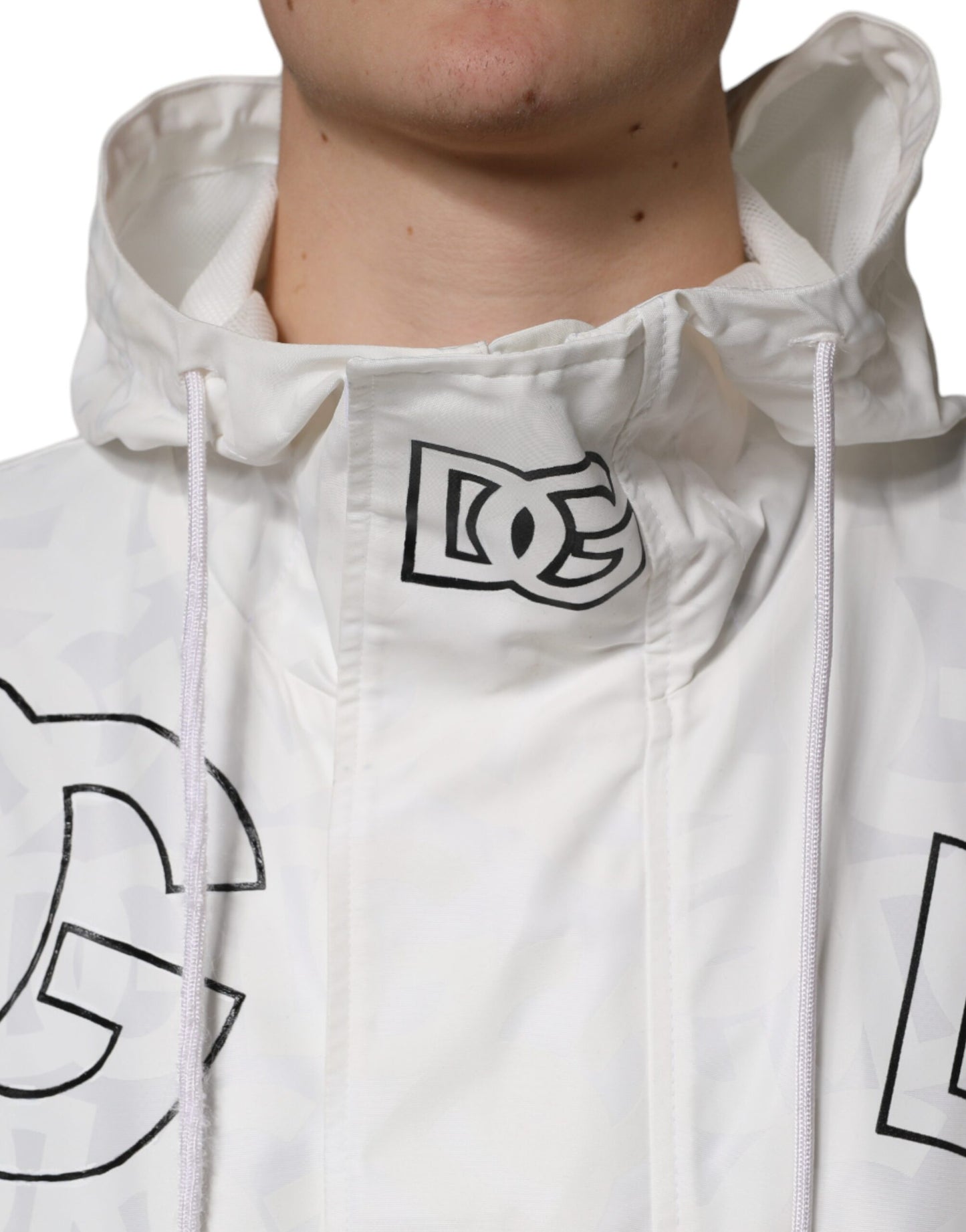 Dolce & Gabbana White Hooded Parka Polyester Trench Coat Jacket by Dolce & Gabbana