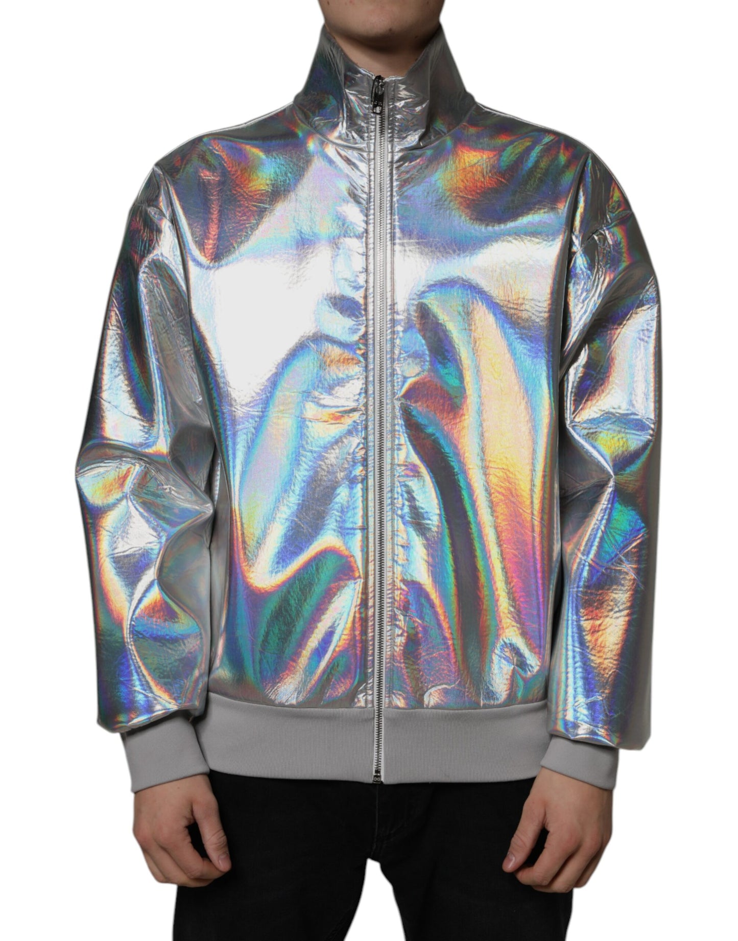 Dolce & Gabbana Silver Iridescent Full Zip Men Bomber Jacket by Dolce & Gabbana