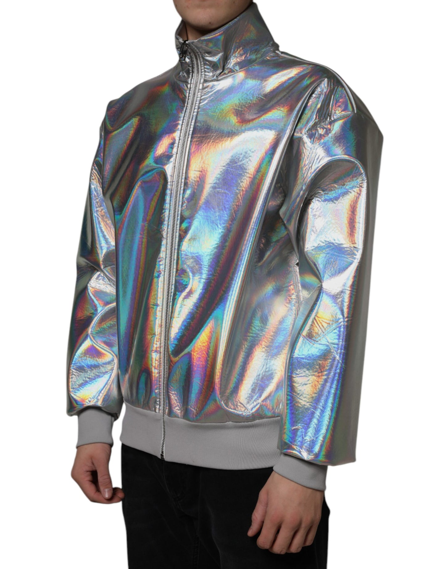 Dolce & Gabbana Silver Iridescent Full Zip Men Bomber Jacket by Dolce & Gabbana