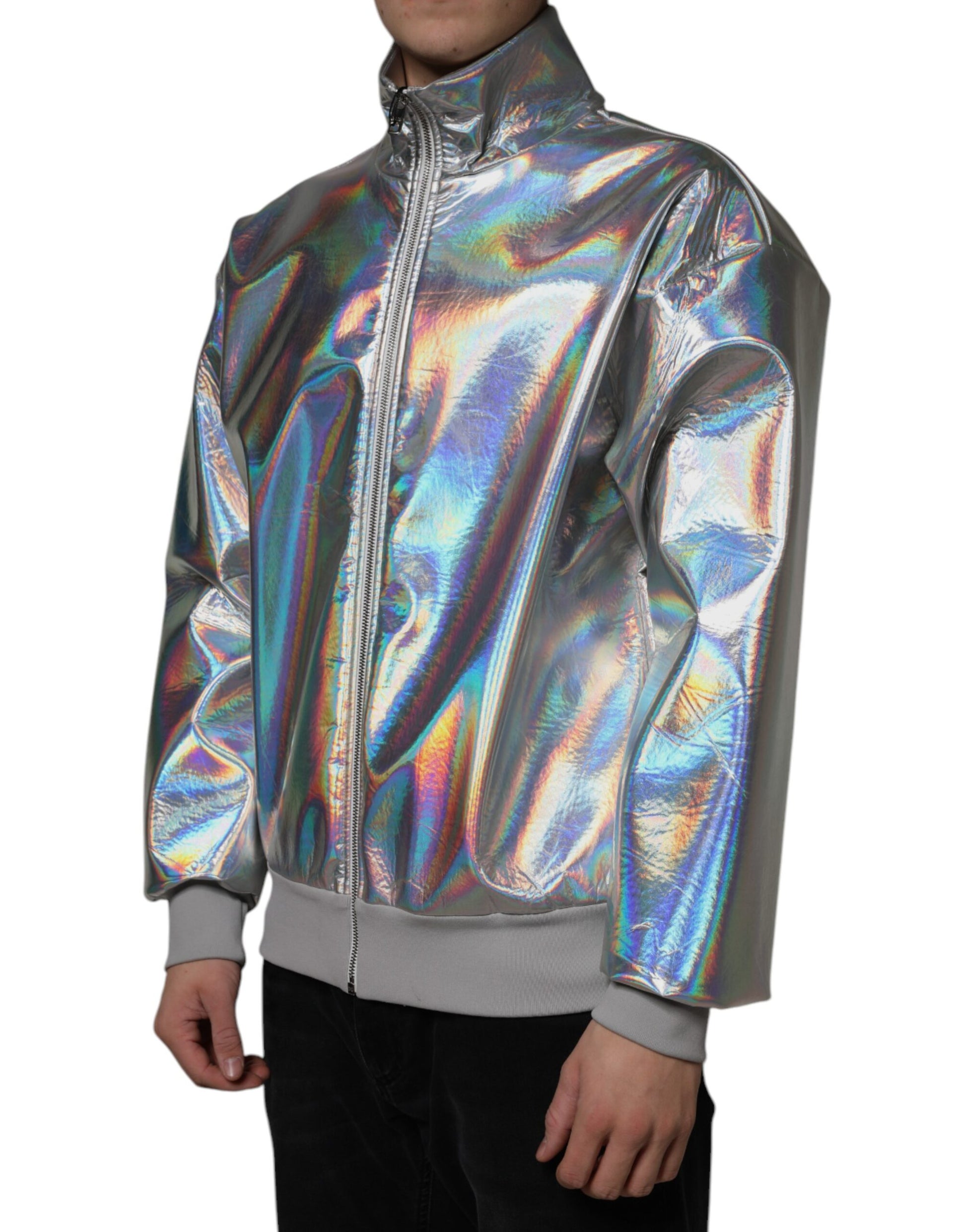 Dolce & Gabbana Silver Iridescent Full Zip Men Bomber Jacket by Dolce & Gabbana