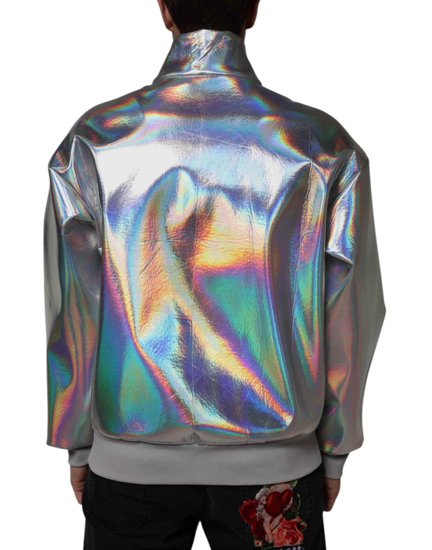 Dolce & Gabbana Silver Iridescent Full Zip Men Bomber Jacket by Dolce & Gabbana