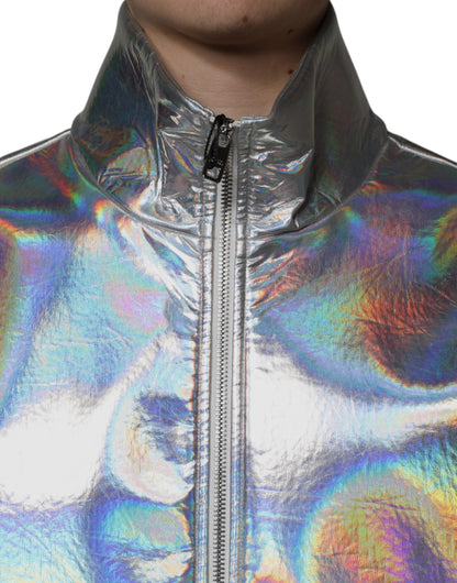 Dolce & Gabbana Silver Iridescent Full Zip Men Bomber Jacket by Dolce & Gabbana