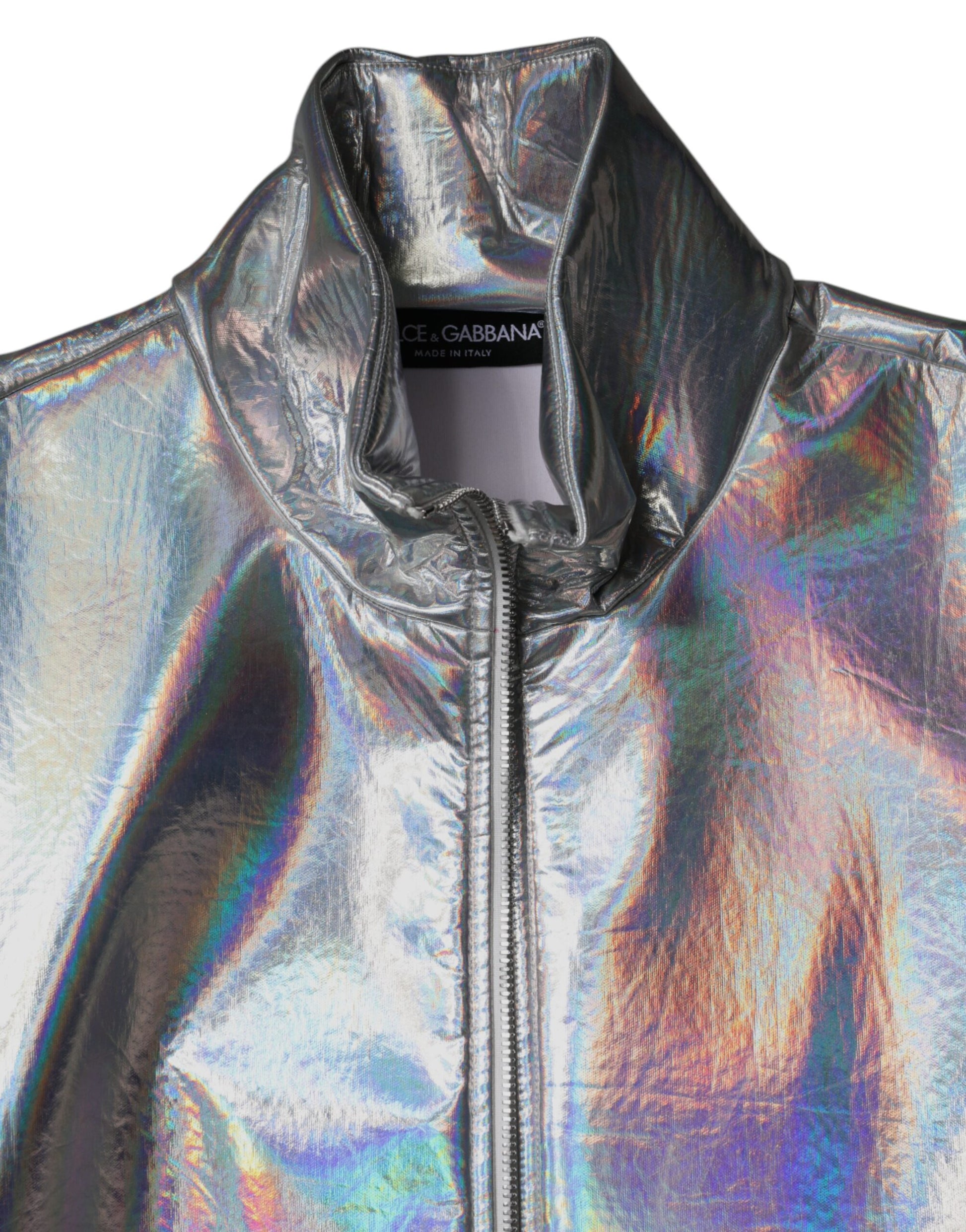 Dolce & Gabbana Silver Iridescent Full Zip Men Bomber Jacket by Dolce & Gabbana