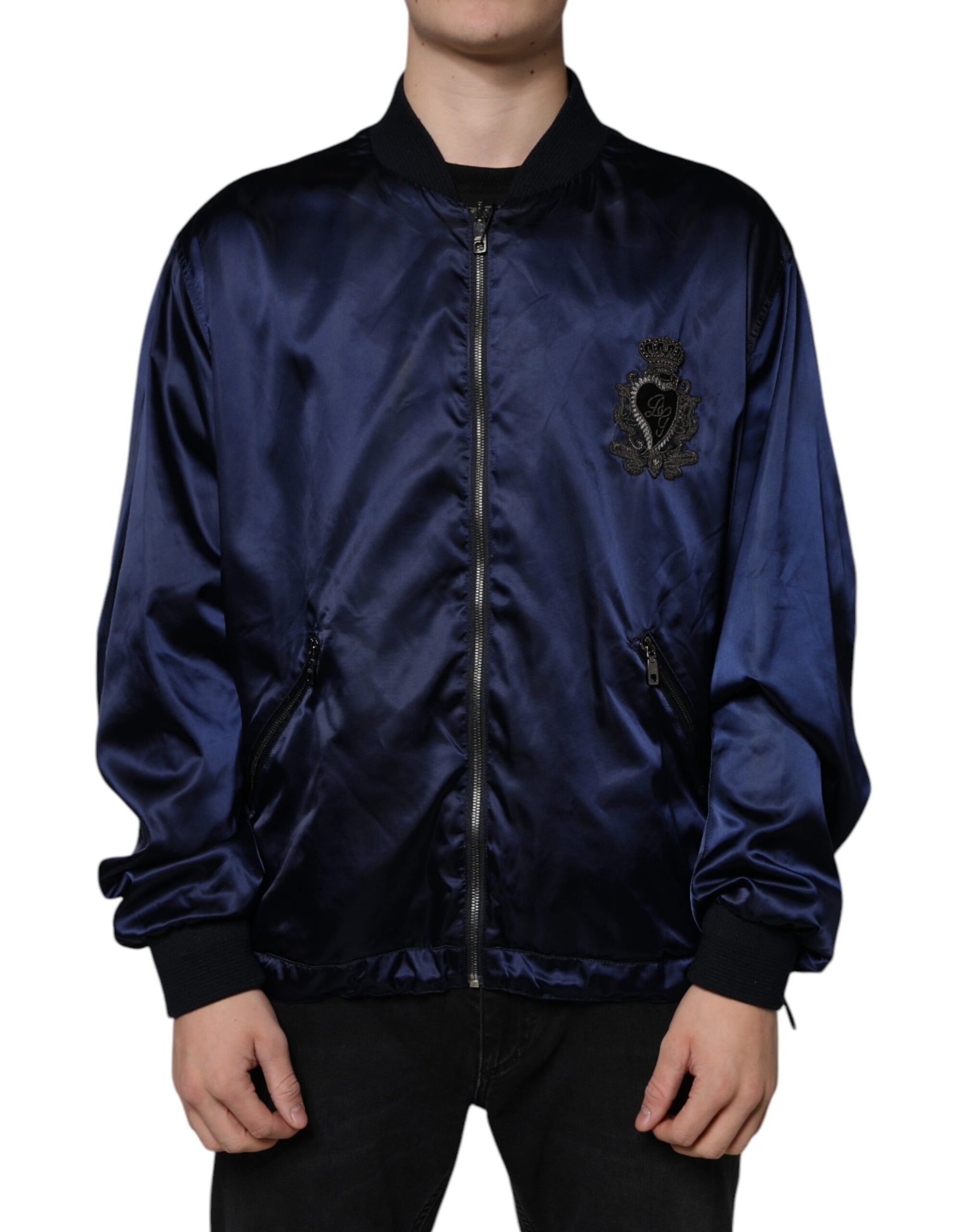 Dolce & Gabbana Blue Crown Heart Full Zip Men Bomber Jacket by Dolce & Gabbana