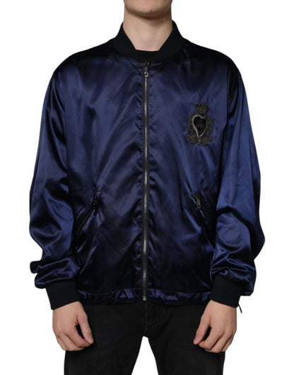 Dolce & Gabbana Blue Crown Heart Full Zip Men Bomber Jacket by Dolce & Gabbana