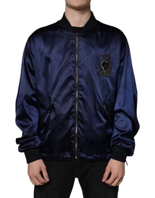 Dolce & Gabbana Blue Crown Heart Full Zip Men Bomber Jacket by Dolce & Gabbana