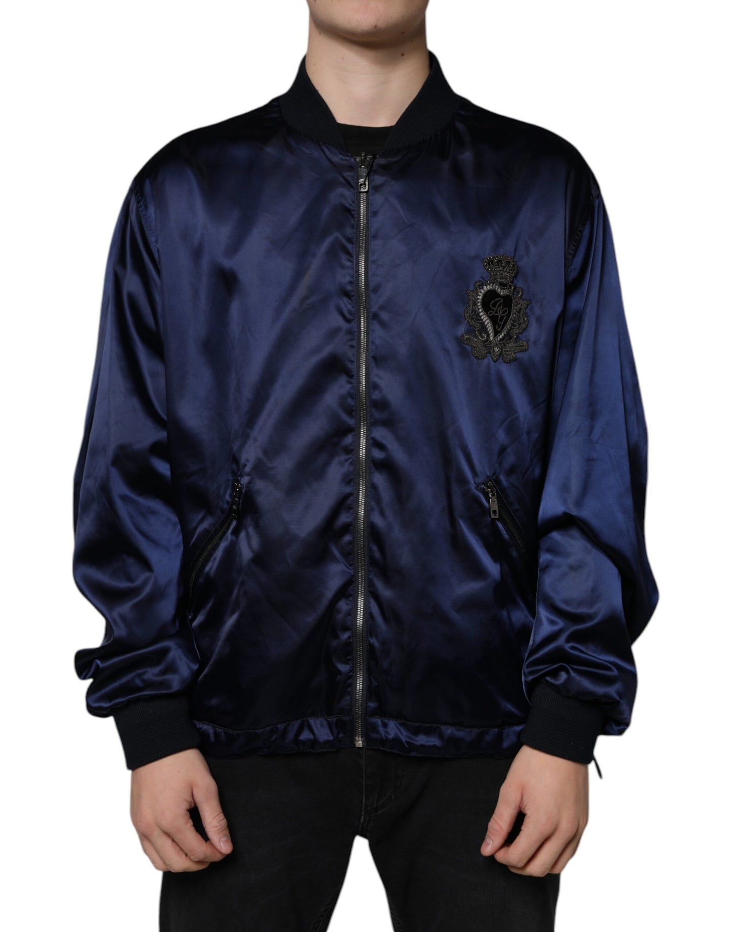 Dolce & Gabbana Blue Crown Heart Full Zip Men Bomber Jacket by Dolce & Gabbana