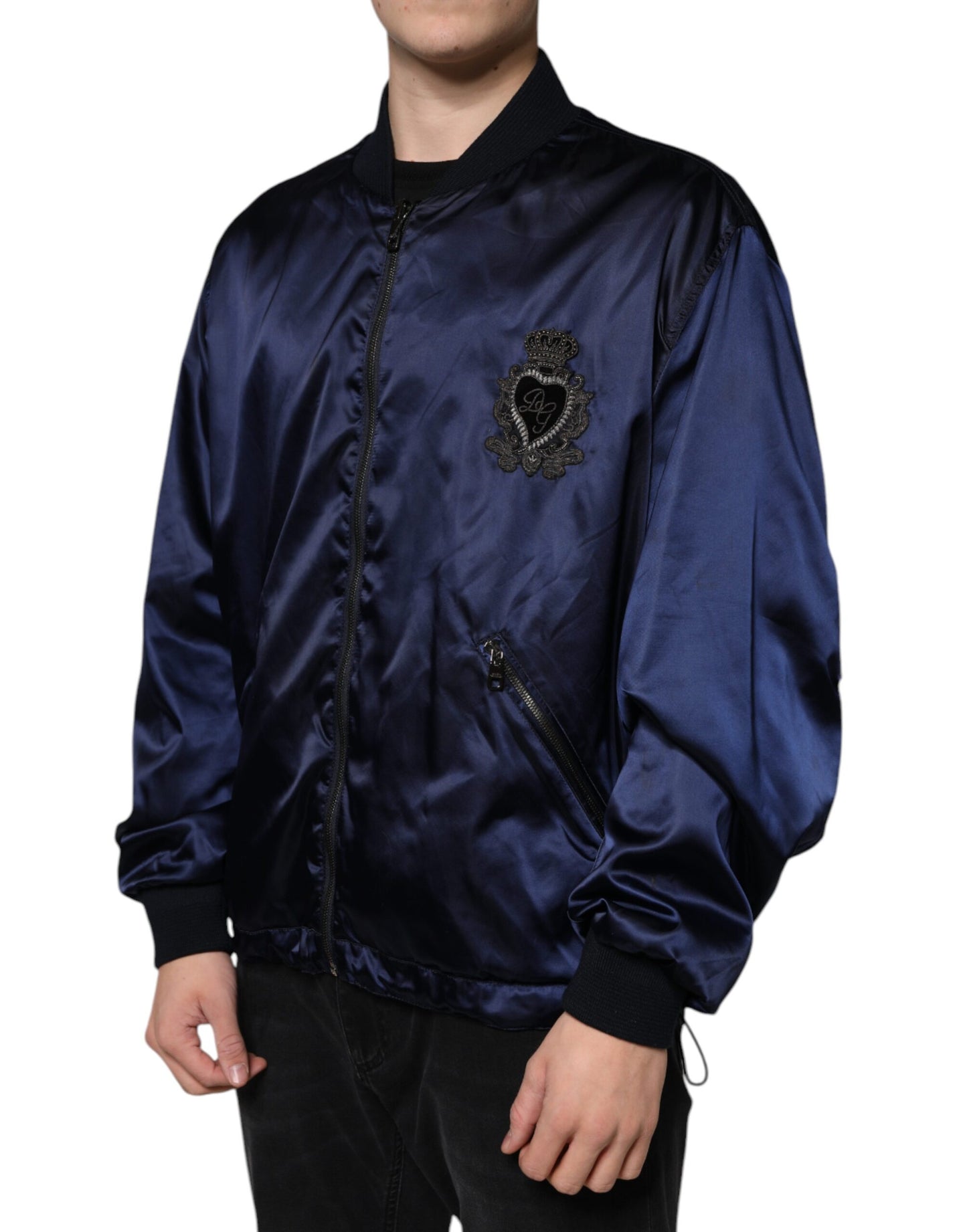 Dolce & Gabbana Blue Crown Heart Full Zip Men Bomber Jacket by Dolce & Gabbana
