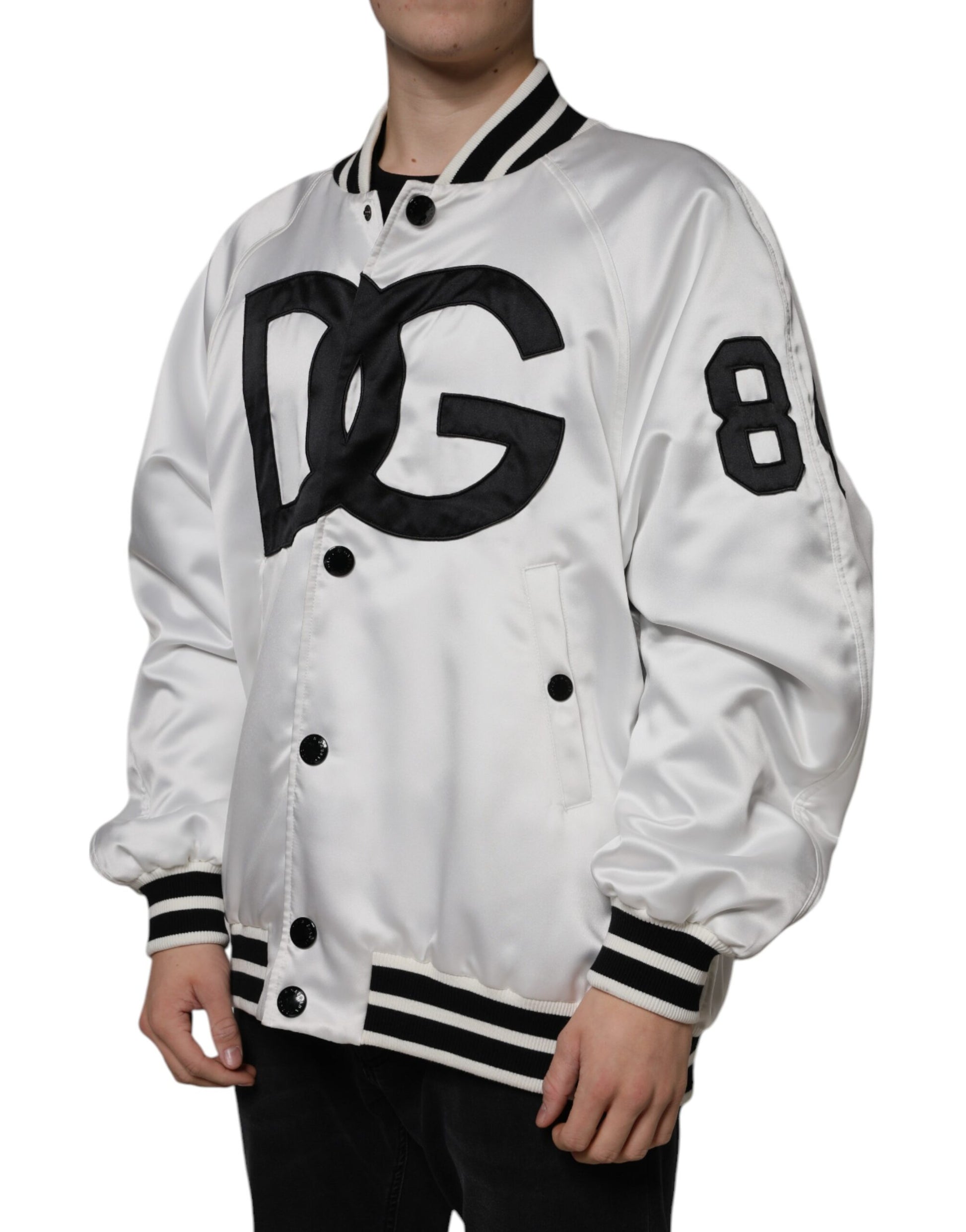 Dolce & Gabbana White Polyester Logo Full Zip Bomber Jacket by Dolce & Gabbana