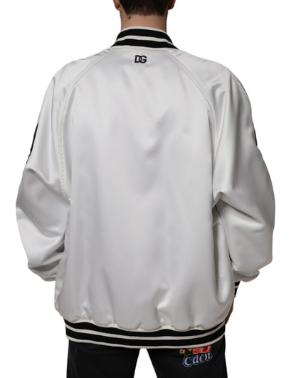 Dolce & Gabbana White Polyester Logo Full Zip Bomber Jacket by Dolce & Gabbana