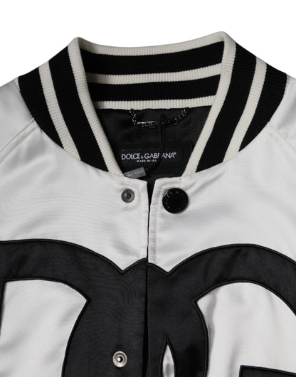 Dolce & Gabbana White Polyester Logo Full Zip Bomber Jacket by Dolce & Gabbana