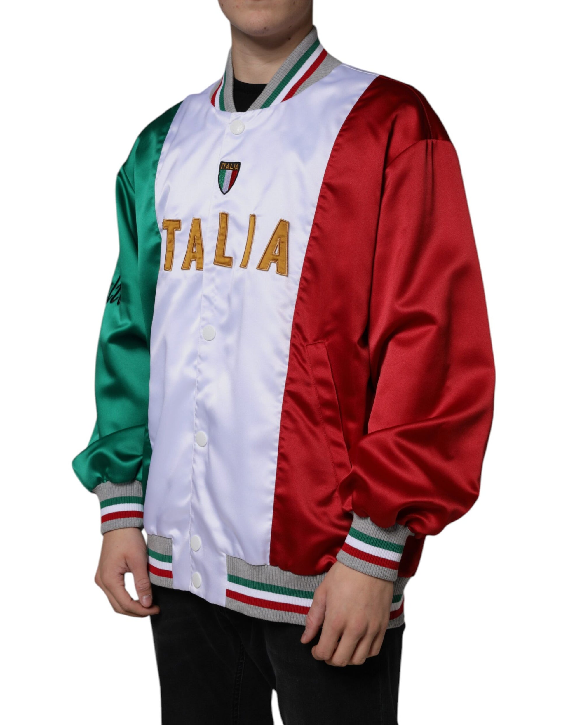 Dolce & Gabbana Multicolor Italia Button Down Bomber Jacket by Dolce & Gabbana