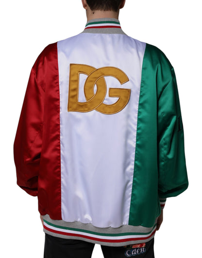 Dolce & Gabbana Multicolor Italia Button Down Bomber Jacket by Dolce & Gabbana