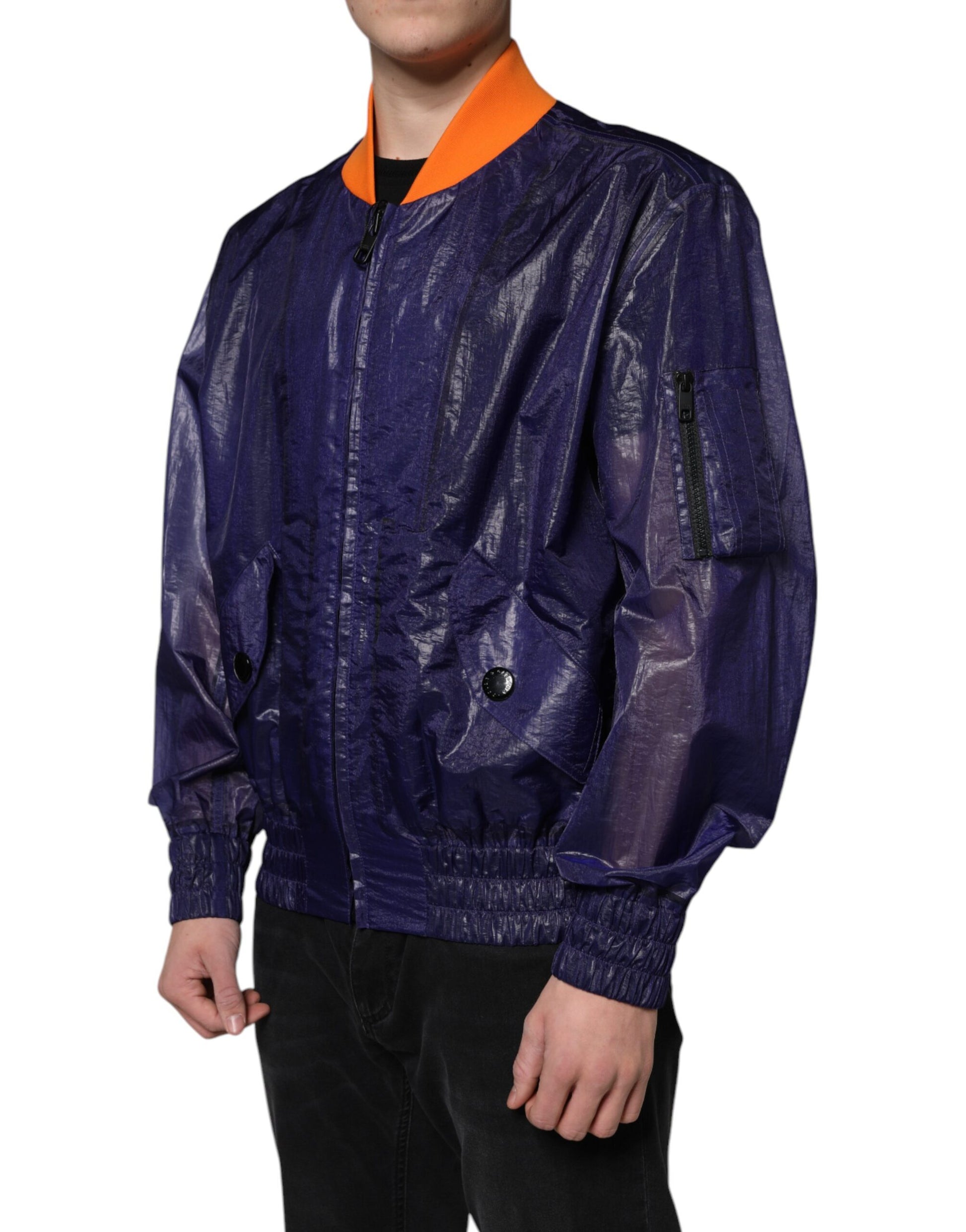 Dolce & Gabbana Blue Cotton Stretch Full Zip Bomber Jacket by Dolce & Gabbana