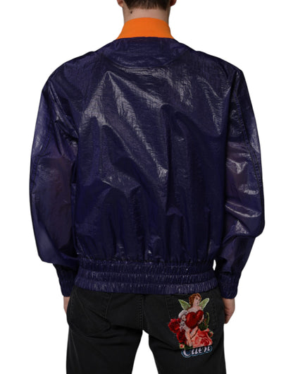Dolce & Gabbana Blue Cotton Stretch Full Zip Bomber Jacket by Dolce & Gabbana