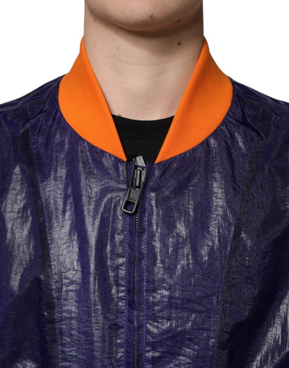 Dolce & Gabbana Blue Cotton Stretch Full Zip Bomber Jacket by Dolce & Gabbana