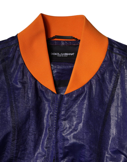 Dolce & Gabbana Blue Cotton Stretch Full Zip Bomber Jacket by Dolce & Gabbana