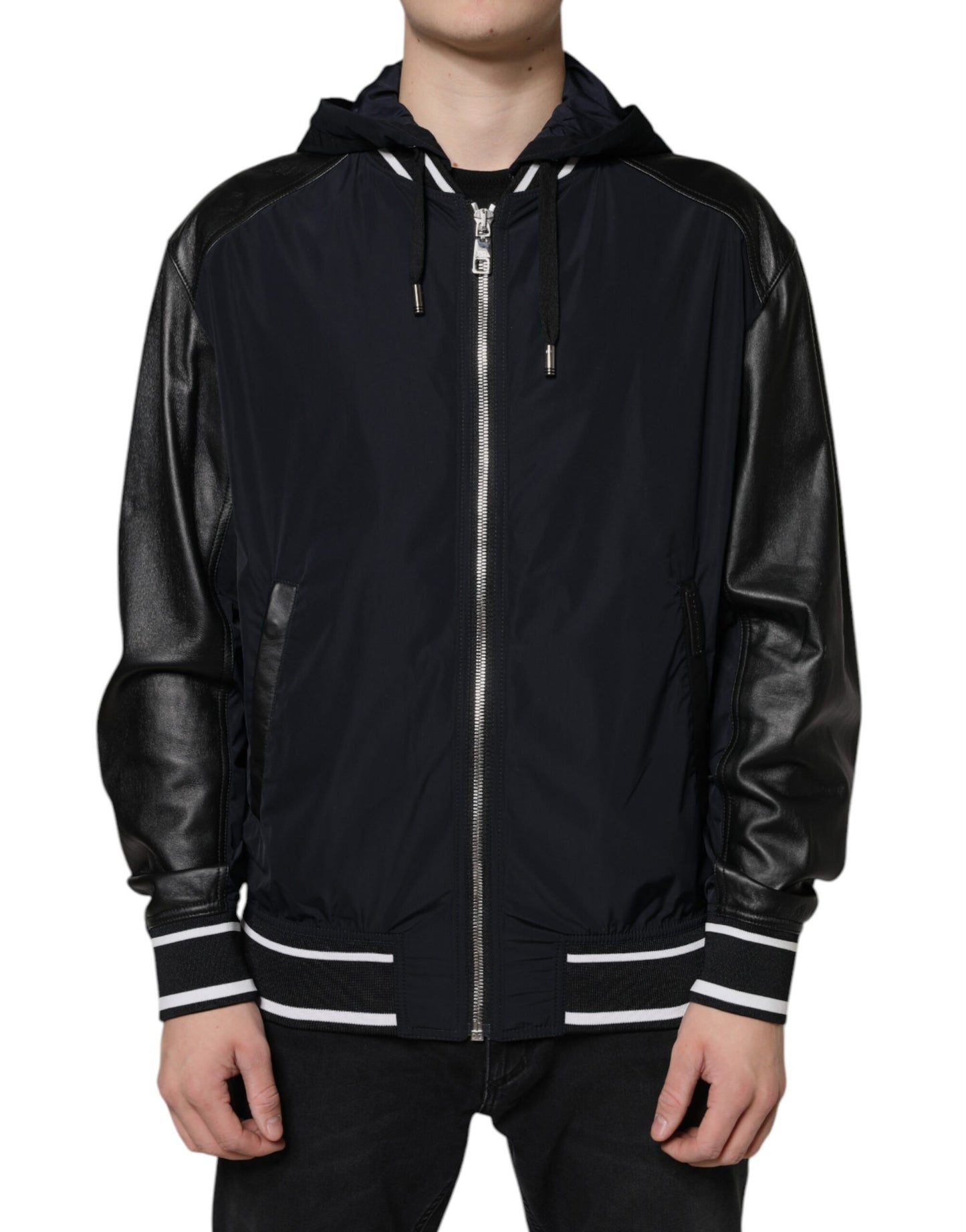 Dolce & Gabbana Black Hooded Full Zip Men Bomber Jacket by Dolce & Gabbana