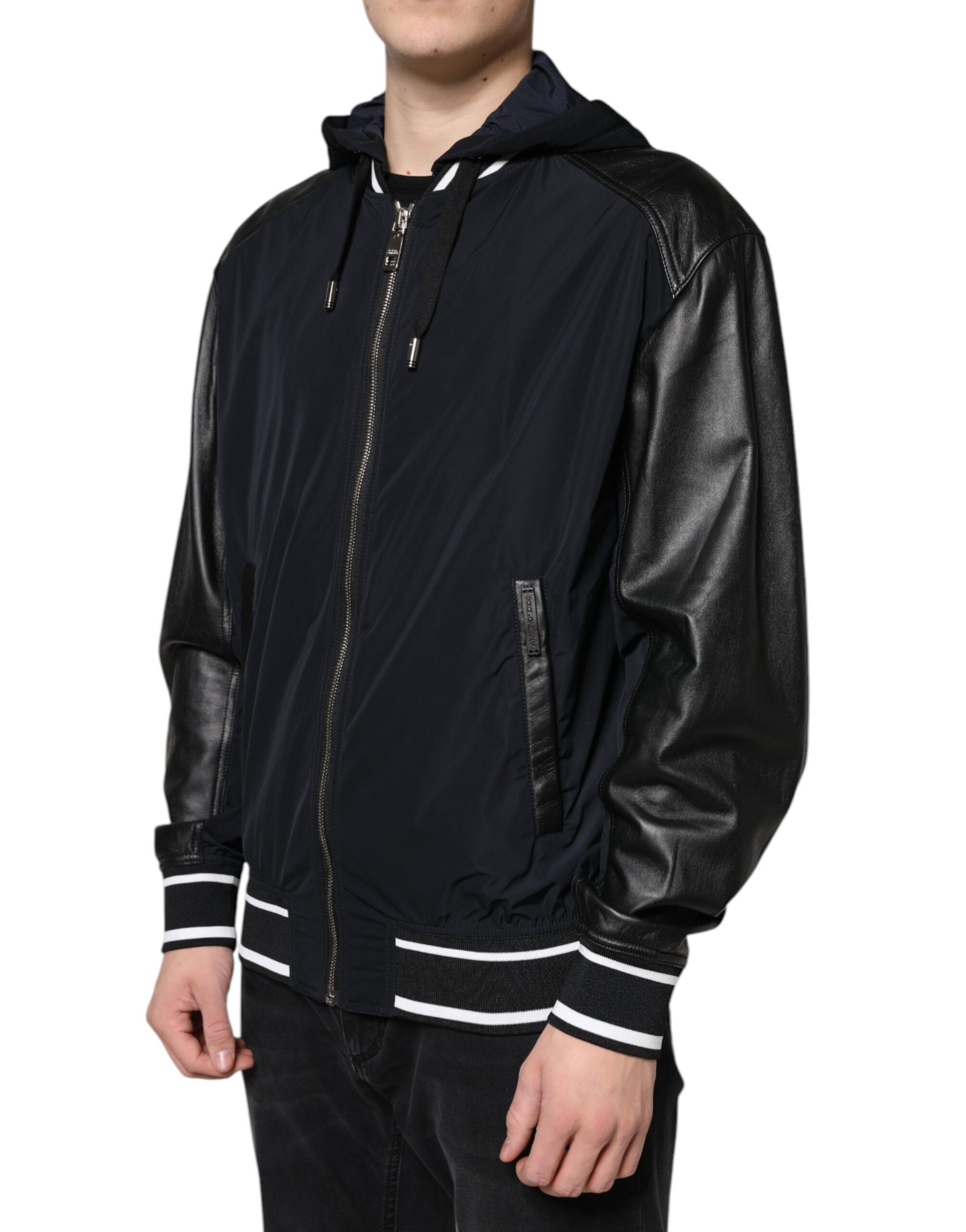 Dolce & Gabbana Black Hooded Full Zip Men Bomber Jacket by Dolce & Gabbana