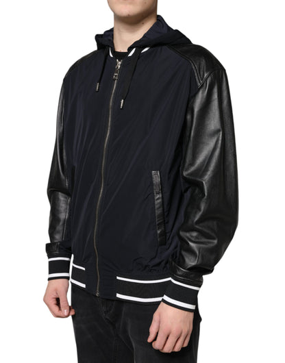 Dolce & Gabbana Black Hooded Full Zip Men Bomber Jacket by Dolce & Gabbana