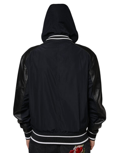 Dolce & Gabbana Black Hooded Full Zip Men Bomber Jacket by Dolce & Gabbana