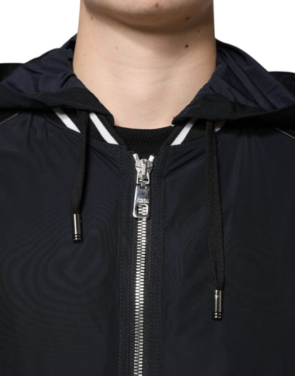 Dolce & Gabbana Black Hooded Full Zip Men Bomber Jacket by Dolce & Gabbana