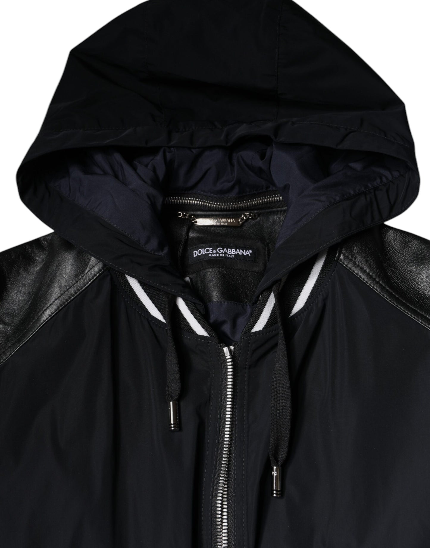 Dolce & Gabbana Black Hooded Full Zip Men Bomber Jacket by Dolce & Gabbana