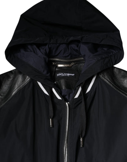 Dolce & Gabbana Black Hooded Full Zip Men Bomber Jacket by Dolce & Gabbana