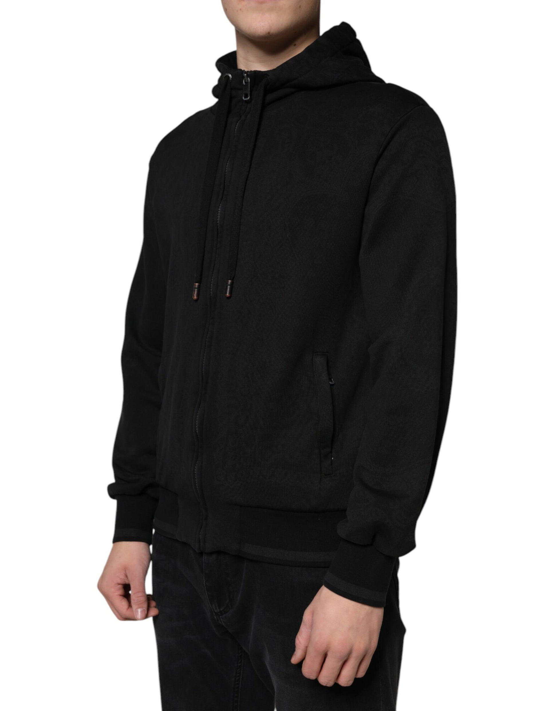 Dolce & Gabbana Black Cotton Full Zip Hooded Bomber Jacket by Dolce & Gabbana