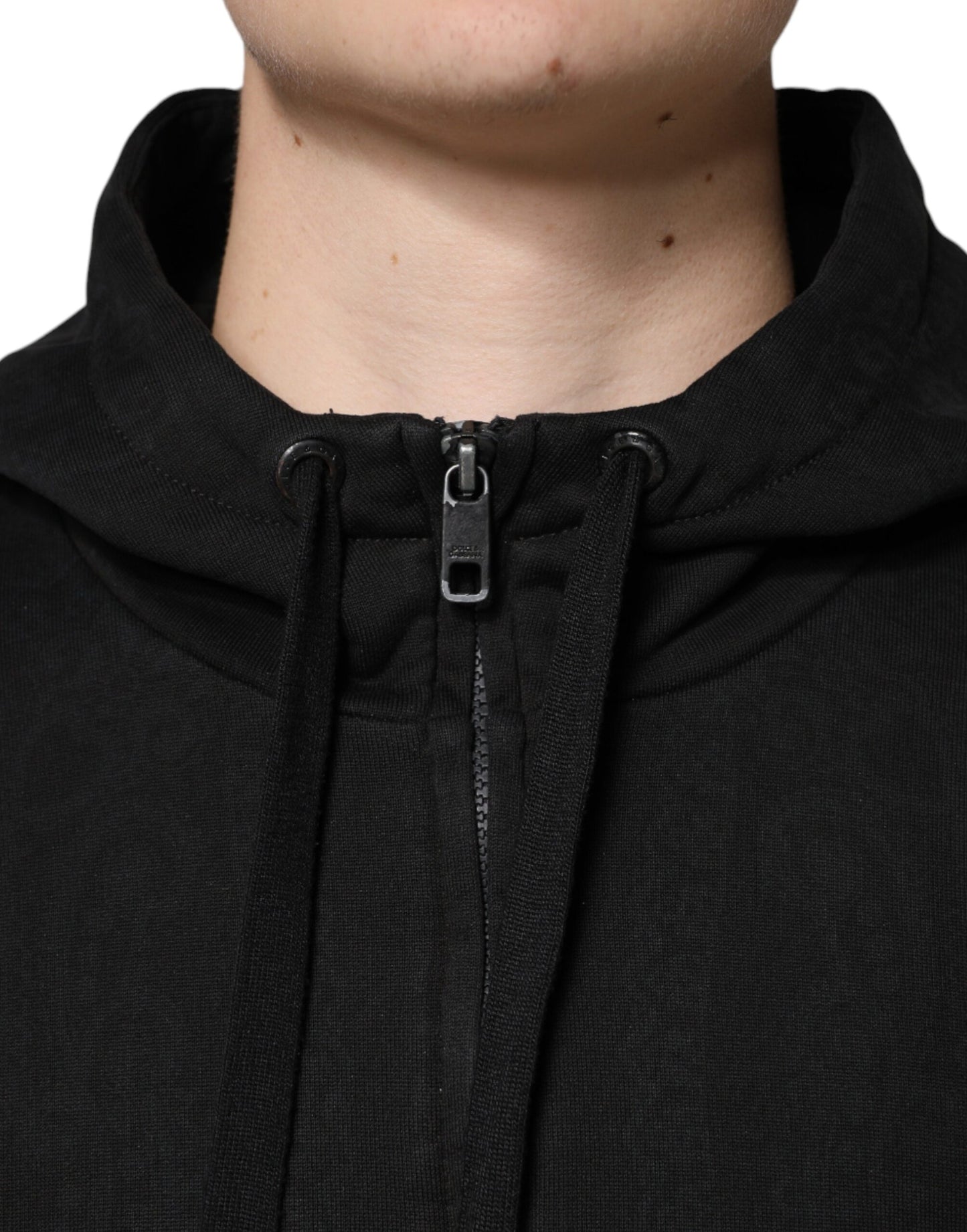 Dolce & Gabbana Black Cotton Full Zip Hooded Bomber Jacket by Dolce & Gabbana